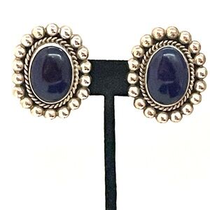 Stunning Sterling Silver Taxco  Lapis Clip-on Earrings